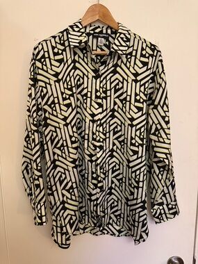 Karl Lagerfeld Paris Geometric Print Blouse Button Front Size M Business Work